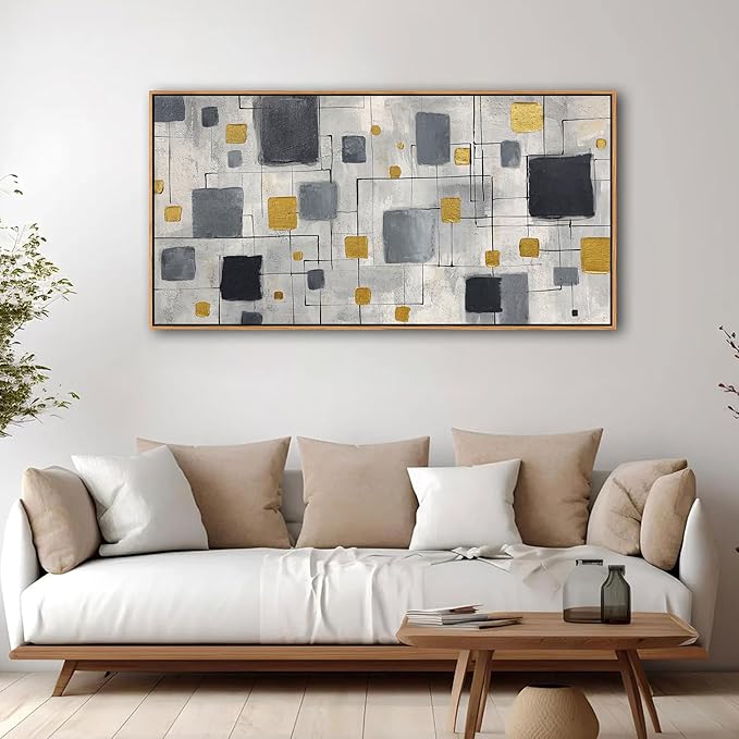 KLAKLA Modern Abstract Wall Art Poster - Black Gold Gray Neutral Decor for Living Room, Bedroom & Office, Unframed, Minimalist Abstract Design 40x20 Inches