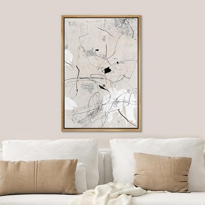 SIGNWIN Framed Canvas Print Wall Art Mid-Century Retro Grunge Paint Strokes, Abstract Art for Living Room, Bedroom, Office - 16"x24" Natural