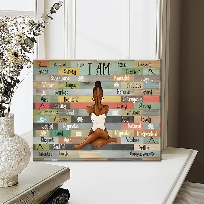 Framed Inspirational Wall Art Motivational Canvas Print for Home and Office Decor Black Women picture Yoga Meditation Poster Positive Affirmation Artwork Modern Colorful Wall Decoration for Living Room, Bedroom, or GYM12x16in