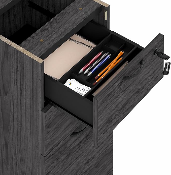 Furinno Roger File Cabinet, 3-Drawer Fixed Pedestal Filing Cabinet with Lock, Soft-Close Drawers with Drawer Organizer, for Home Office, Coastal Grey