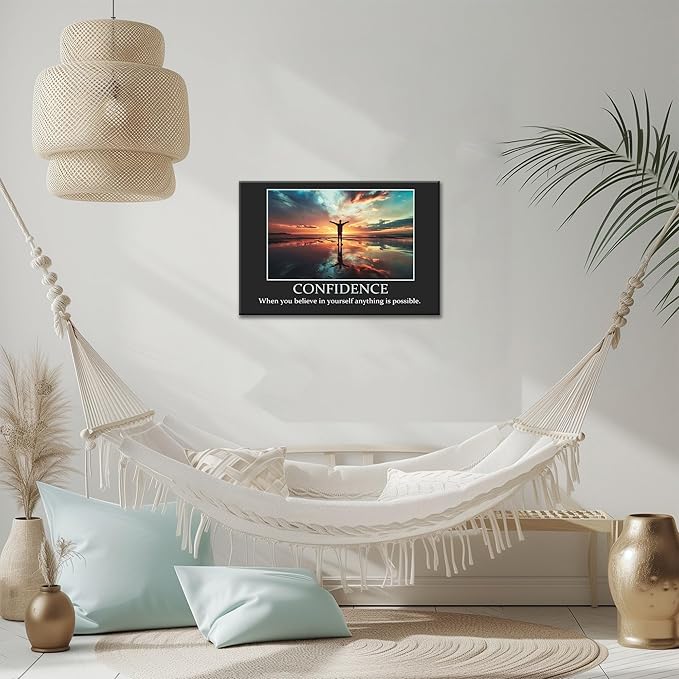 UZMKM - Inspirational Wall Art, Black Background Motivational Confident Picture, Quote Saying Canvas Print for Home Office Decor, Company Poster Framed Artwork for Office Wall Decor 24x36 Inch