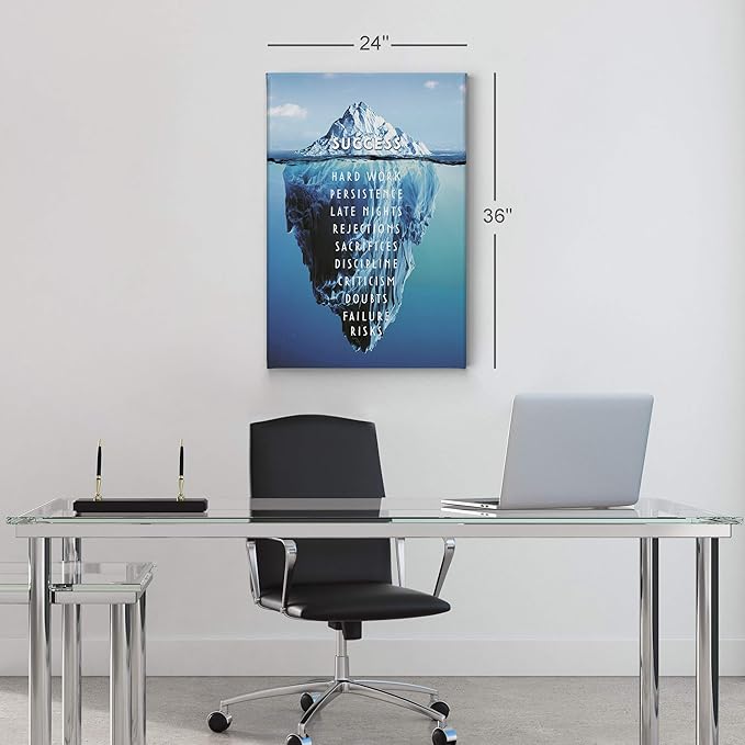 Smile Art Design Success Inspiring Quote Iceberg Ocean Motivational Wall Art Canvas Print Inspirational Wall Art Entrepreneur Quote Modern Office Living Room Decor Artwork Gift Ready to Hang 22x15