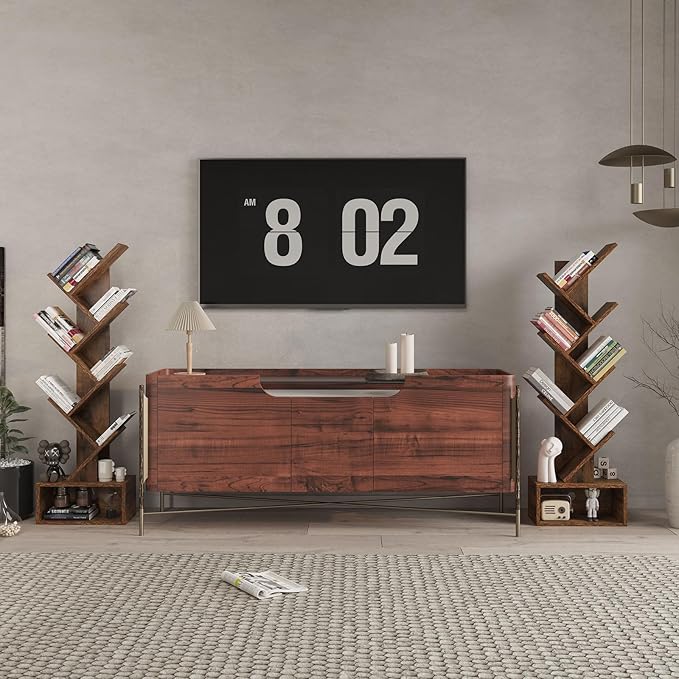 YMYNY 6 Tier Tree Bookshelf, Tall Bookcase, Wood Book Storage Rack with Drawer, Modern Floor Standing Book Shelf for Books/Movies/CDs, Utility Organizer for Living Room, Office, Rustic Brown UHBC016H