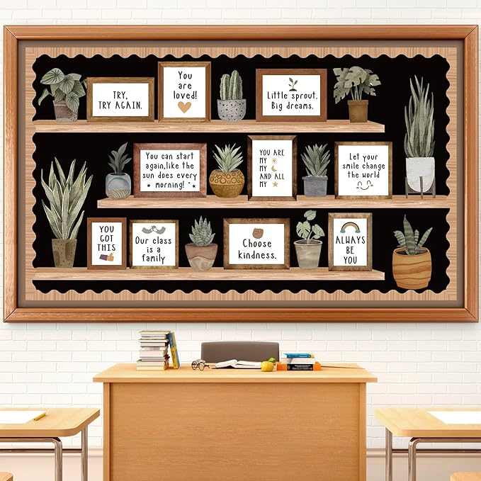 Pajean Bookshelf Bulletin Board Retro Boho Plant Positive Classroom Decoration Greenery Potted Cutouts for Back to School First Day Window Door Wall Elementary Preschool Teacher Supplies