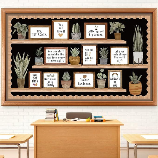 Pajean Bookshelf Bulletin Board Retro Boho Plant Positive Classroom Decoration Greenery Potted Cutouts for Back to School First Day Window Door Wall Elementary Preschool Teacher Supplies
