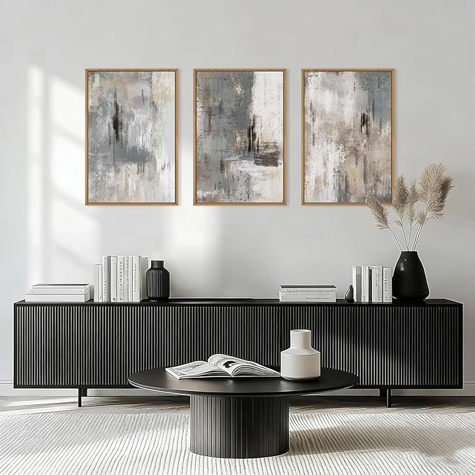 Aryroi Large Abstract Grey and Beige Framed Canvas Wall Art,Neutral Brush Stroke Wall Decor,Natural Modern Color Block Artwork,Minimalist Nordic Art Print for Living Room,Bedroom,Office- 24"x36"x3