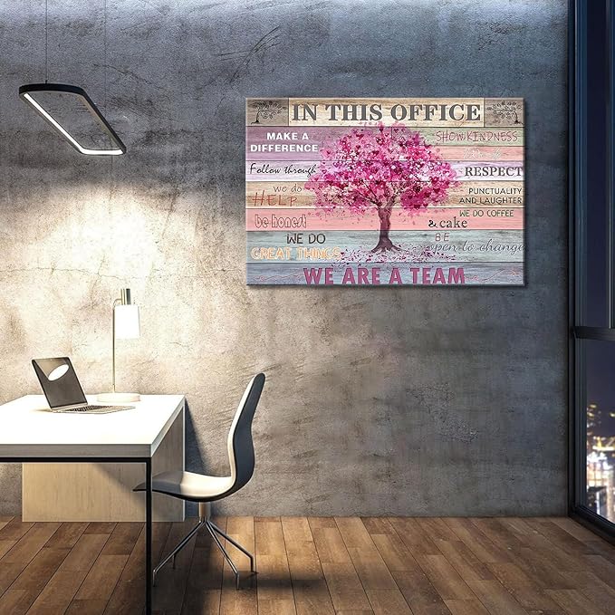 Office Wall Decor Inspirational Wall Art for Office Motivation Positive Quotes Wall Decor for Women Pink Tree Signs Picture Prints for Home 24x16in Framed