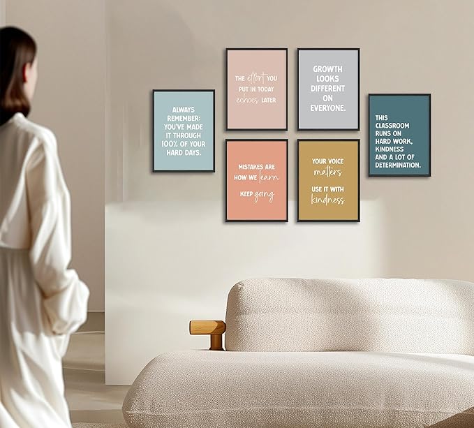 Set of 6 Inspirational Classroom Wall Art Modern Classroom School Pictures Wall Decor Motivational Canvas Poster Prints for Teens Adults Living Room Office College Decor, Unframed, 8 x 10 Inch
