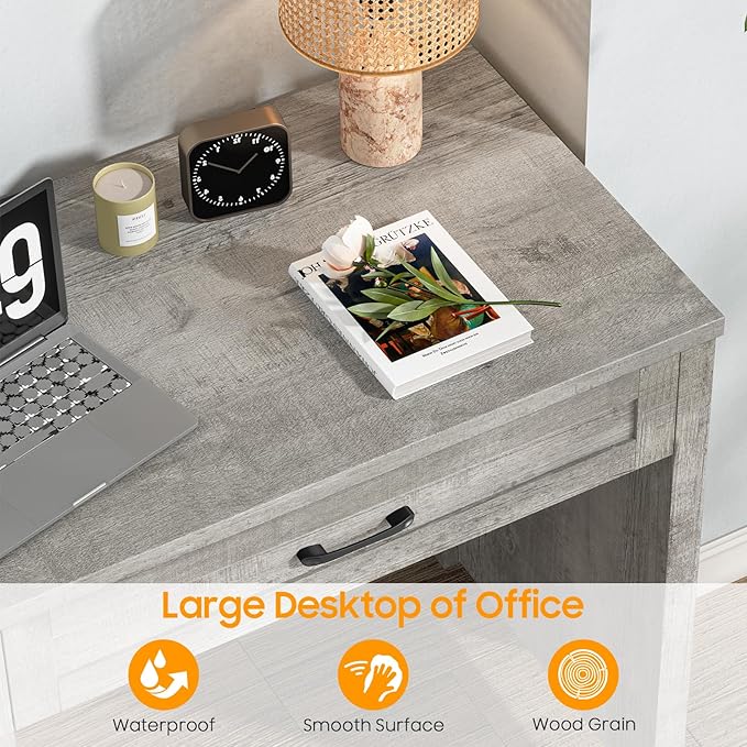 Vabches Farmhouse 47" Executive Desk with File Drawer, Workstation for Home Office, Study, Writing,Wood Computer Desk with 3 Storage Drawers .(Grey)