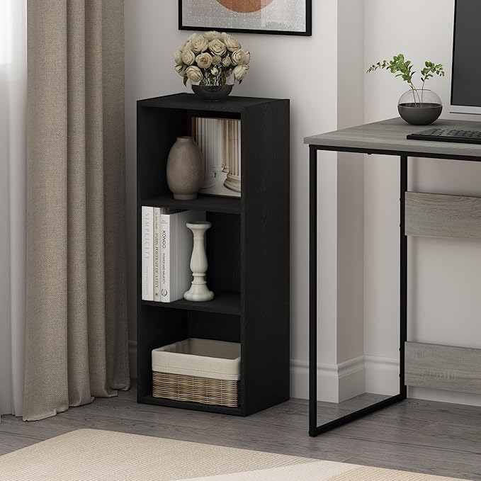 Furinno LUDER Book Shelf, 3-Cube Bookcase, Bookshelf, Open Storage Shelf, 9.3 x 12 x 31.5 Inches, for Home Office, Living Room, Darkwood