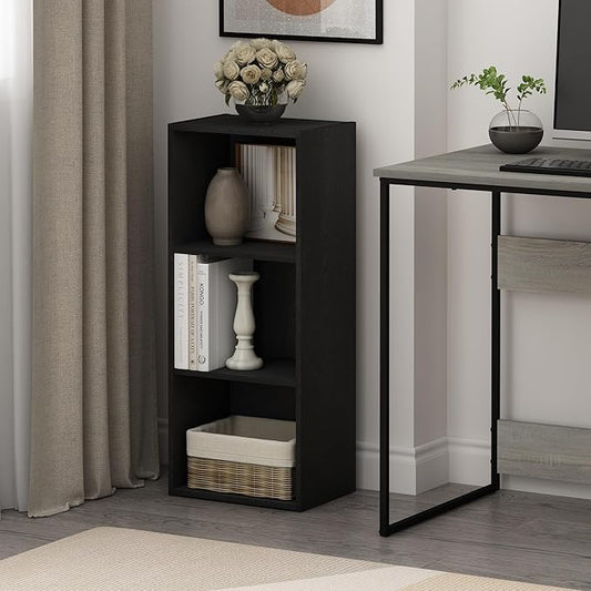 Furinno LUDER Book Shelf, 3-Cube Bookcase, Bookshelf, Open Storage Shelf, 9.3 x 12 x 31.5 Inches, for Home Office, Living Room, Darkwood