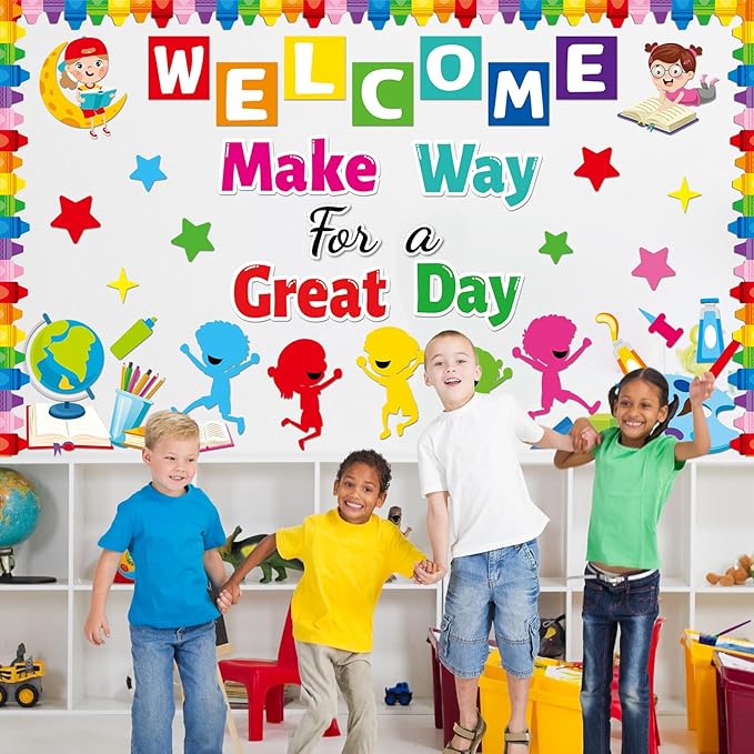 gisgfim Welcome Back to School Bulletin Board Decorations Set Inspirational Colorful Crayon Classroom Make Way for A Day Great Motivational Paper Cutouts Bulletin Board Decor for Door Chalkboard Wall