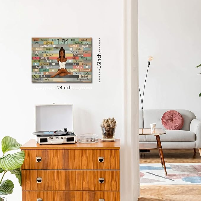 Framed Inspirational Wall Art Motivational Canvas Print for Home and Office Decor Black Women picture Yoga Meditation Poster Positive Affirmation Artwork Modern Colorful Wall Decoration for Living Room, Bedroom, or GYM16x24in