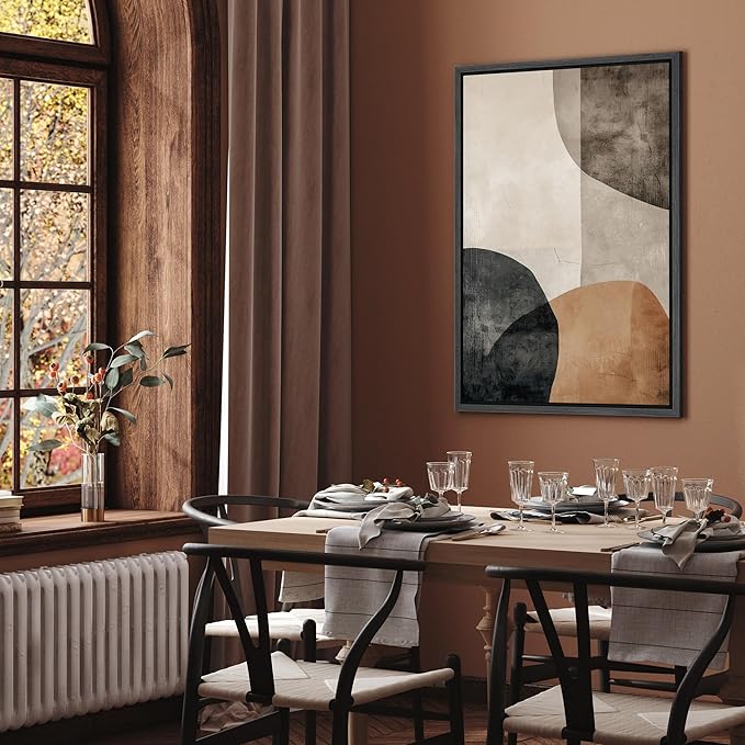 SIGNFORD Framed Canvas Print Wall Art Semi-Abstract Neutral Toned Shapes Illustrations Digital Art Modern Art Decorative Multicolor Rustic Minimal for Bedroom - 16"x24" Black