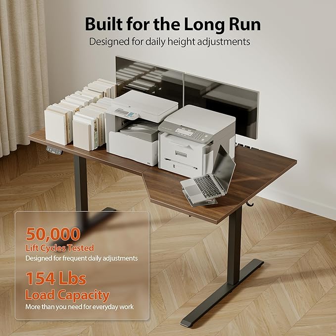 Agilestic Electric Standing Desk, Height Adjustable Desk, 55 x 32 Inch Sit Stand up for Work Office Home, L Shaped Ergonomic Rising Computer Table with Memory Preset, Dark Walnut