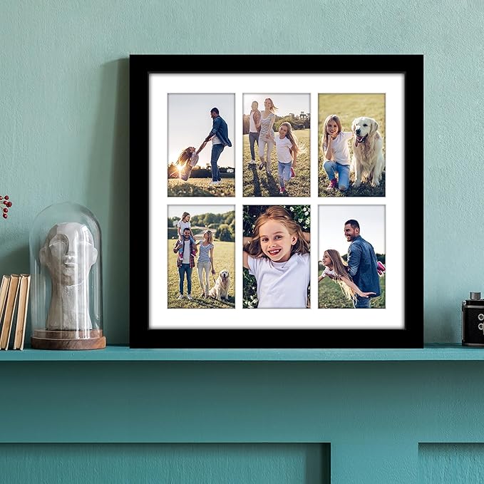 Americanflat 4x6 Collage Picture Frame with Polished Plexiglass - Fits Six 4x6 Photos or Use as One 14x14 Picture Frame - Signature Collection - Collage Frames for Wall Display - Black