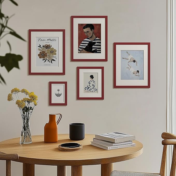 eletecpro 5x7 Picture Frames Set of 10, Picture Frame Collage Wall Decor Display 4x6 Photo with Mat or 5x7 without Mat, Home Decor Gallery Frame for Table Top or Wall Mounting, Red