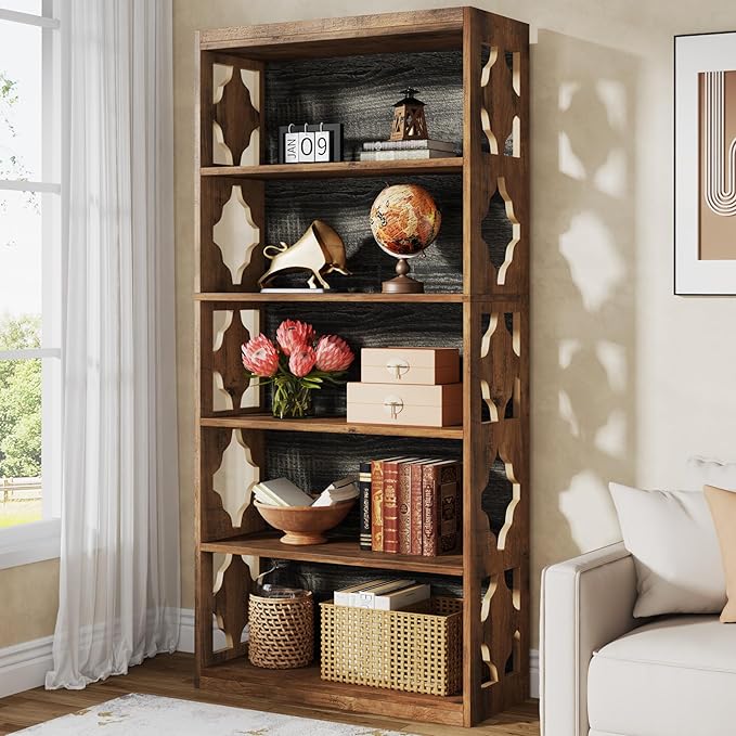 Tribesigns 6-Tier Bookcase, 70-Inch Tall Freestanding Bookshelf with Storage Shelves, Open Bookcase Wood Display Shelving Unit for Living Room Bedroom, Vintage Brown & Gray (Set of 2)
