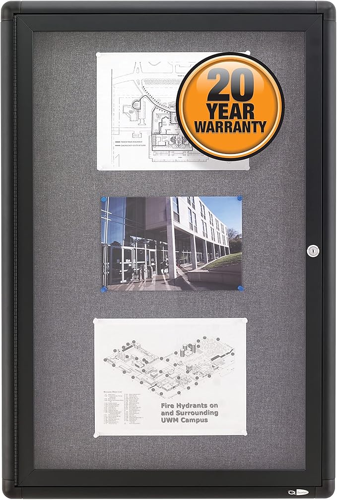 Quartet Bulletin Board 24"W x 36"H Enclosed & Lockable Fabric Notice Board, Graphite/Gray (2363L)