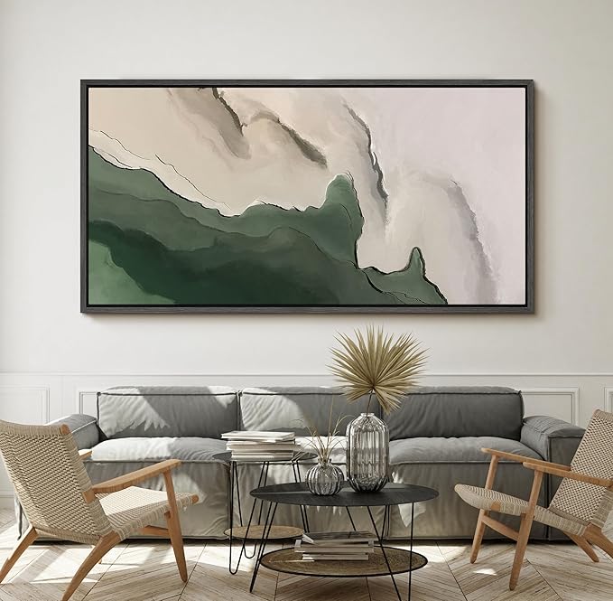 SIGNFORD Extra Large Framed Canvas Green and Neutral Landscape Illustrations Modern Art Calm Warm for Living Room, Bedroom, Office - 60"x30"