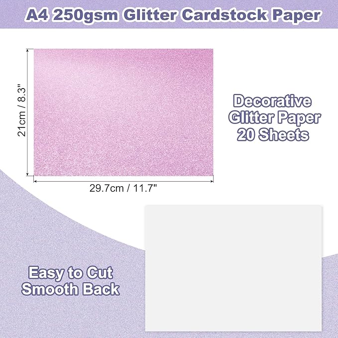 PATIKIL 20Sheets Pink Glitter Cardstock, 8.3x11.7 in A4 Glitter Paper Card Stock Shiny Scrapbook 250gsm Sparkly Paper Large Shimmer for Crafts Scrapbook DIY Art Wedding Party