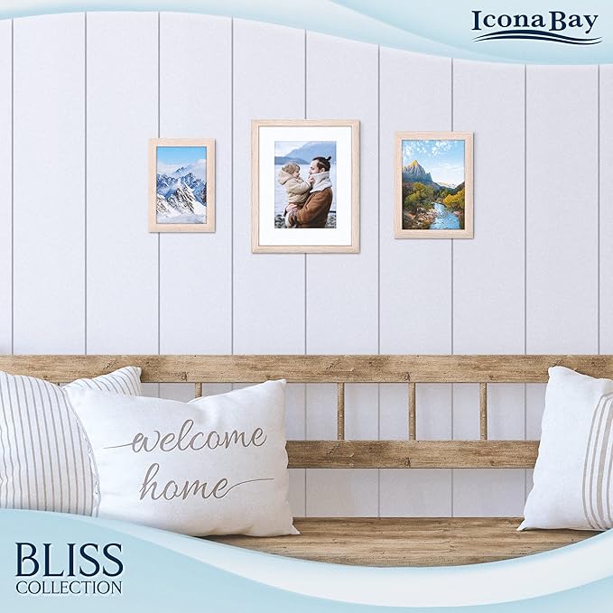 Icona Bay - 11x14 Light Oak Picture Frame with Removable Mat for 8x10 Photo - Modern Style Engineered Wood Frame - Wall Mount Only - Bliss Collection