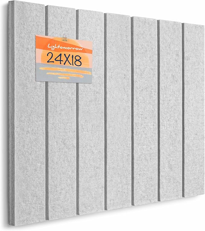 Bulletin Board, 24 x 18 inches Felt Board Decorative Pin Board, 4' x 3' Cork Board Alternative for Wall, Foldable Photo Board with 20 Pushpins - Light Gray Stripes