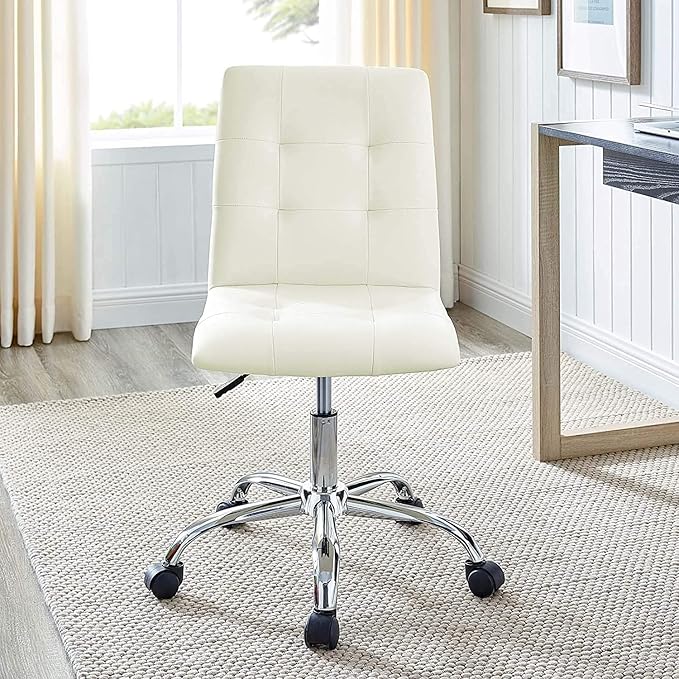 Modway Prim Ribbed Armless Mid Back Swivel Conference Office Chair In White