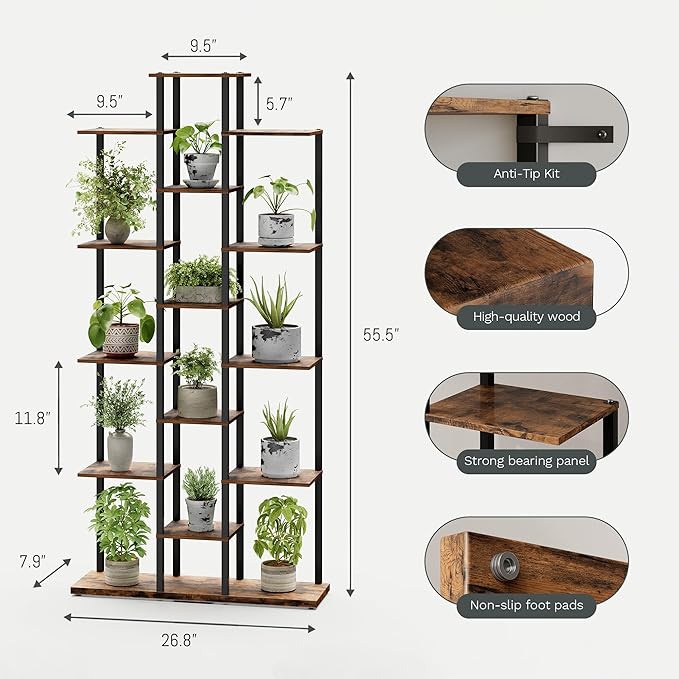 5-Tier Small Space Bookshelf,Sturdy Compact Bookcase for Study Room/Bedroom,Easy Assembly Wooden Storage Shelf（7.8” DRustic Brown