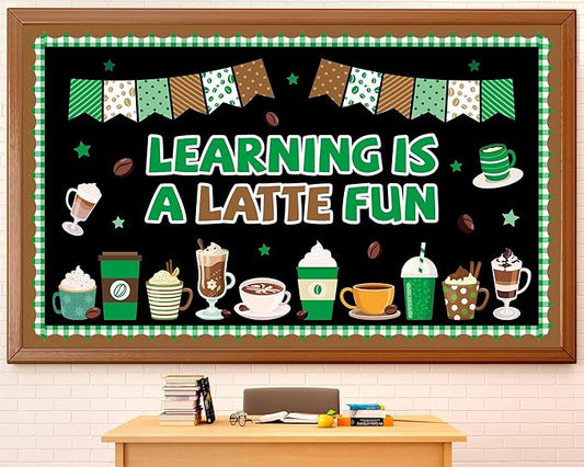 gisgfim Coffee Bulletin Board Decorations Set Coffee Cup Theme Classroom Decor Latte Paper Cutouts Learning Motivational Inspirational Positive Bulletin Board for Back to School Home Chalkboard Wall