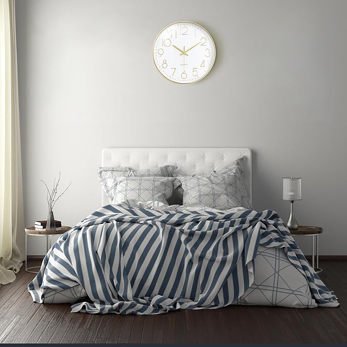 Lafocuse Silent 12 Inch 3D Numbers Gold Wall Clock for Living Room Home Decor, Battery Operated Gold Clock Wall Décor Analog for Kitchen Bedroom Office