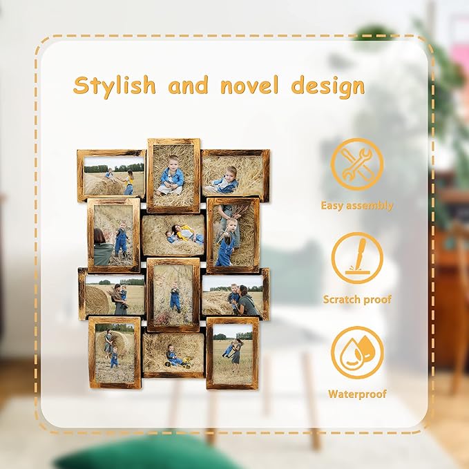 HELLO LAURA - 4x6 Picture Frame Collage Classic Photo Frames Gallery Collection Display 12 Opening Photos Collage Frame for Wall Picture Frame 6" x 4" Photo Sockets x 12 | Bronze Like Edge