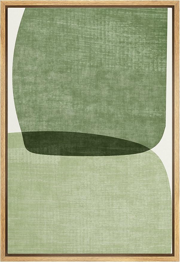 IDEA4WALL Framed Canvas Print Wall Art Sage Green Mid-Century Modern Watercolor Blot Abstract Shapes Illustrations Modern Art Decorative Minimalist Relax/Cozy Multicolor for Bedroom - 24"x36" Natural
