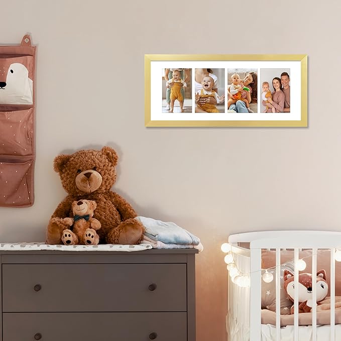 VIOLABBEY 8x20 Picture Frame 2Pack, Fits Four 4x6 Photos with Mat or One 8x20 Picture without Mat for Wall, Gold