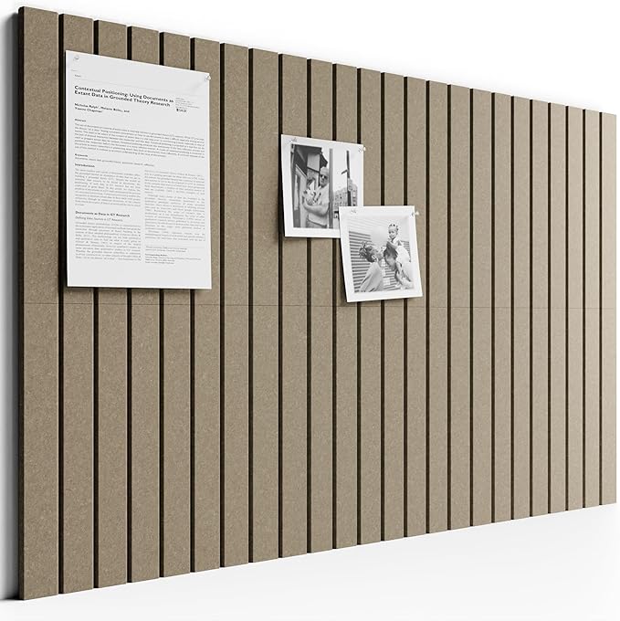 Bumusty Large Cork Board Alternative-36 x 24" Felt Bulletin Board Tiles, with 30 Pushpins, 40 Adhesive Tabs, 6-Pack Slat Wall Paneling, Cork Boards for Office Push Pin Board Felt Board-Earth Brown