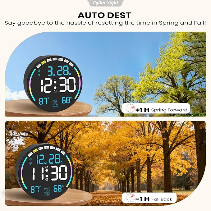 Large Digital Wall Clock with 10.3" LED Display,Alarm,Countdown Timer,DST,Temperature,Humidity,Auto-Dimming,Remote Control,Night Light for Classroom,Bedroom,Living Room,Office,Gym