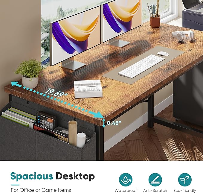 OLIXIS Computer Desk 47 Inch Home Office Desks for Small Spaces, Gaming Writing Study Work Table with Storage Bag for Bedroom, Rustic Brown