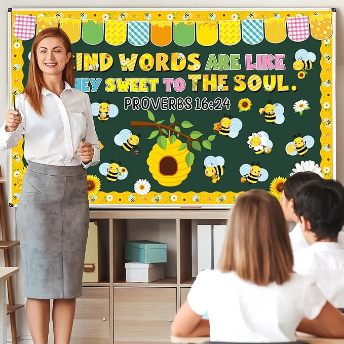 gisgfim Jesus Christian Religious Bee Bulletin Board Decorations Bee Kind Words Are Like Honey Sweet To The Soul Paper Cutouts Classroom Bulletin Board Set for VBS Back to Sunday School Decor Supplies
