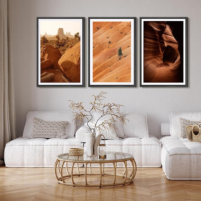 SIGNFORD Framed Wall Art Print Set Southwest Desert Landscape Canyon and Mesa Digital Art Modern Art Contemporary for Living Room, Bedroom, Office - 24"x36"x3 Black