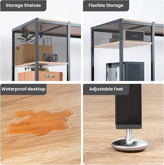 47-inch Computer Desk with Storage Shelf - Natural Wood Ideal Gaming Desk for Bedrooms, Small Spaces, and Home Offices Modern Writing Desk for PCs.