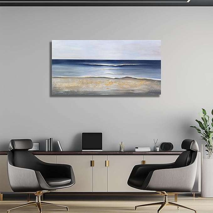 Yuaxker Ocean Canvas Wall Art Blue and Gold Wall Decor Modern Aesthetic Canvas Painting Super Large Size Artwork for Living Room Bedroom Dinning Room Office 30x60 inch
