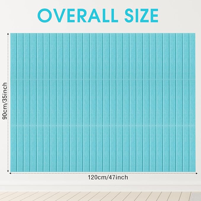 Honoson 12 Pack 47" x 35" Large Cork Board Alternative Felt Bulletin Board Wall Tiles with Safe Square Adhesive Large Roll Cork Tiles for Walls Organize Home Office Classroom Pin Panels(Lake Blue)