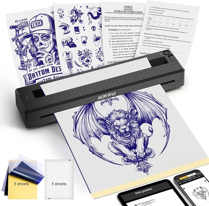 2026 New 2 in 1 Tattoo Stencil & Document Printer, Wireless Bluetooth Thermal Printer - HD Fast Transfer, Portable Easy-to-Use for Tattoo Artists/Shops, Travel, Home, Office - Black