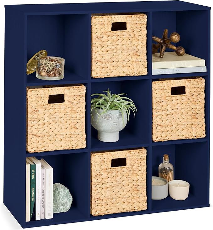 Best Choice Products Kids Bookcase 9-Cube Storage Organizer, 13.5in Shelf Opening, Bookshelf, Toy Storage, Customizable w/ 3 Removable Back Panels – Navy