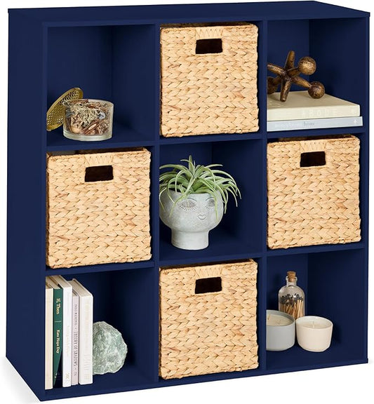 Best Choice Products Kids Bookcase 9-Cube Storage Organizer, 13.5in Shelf Opening, Bookshelf, Toy Storage, Customizable w/ 3 Removable Back Panels – Navy