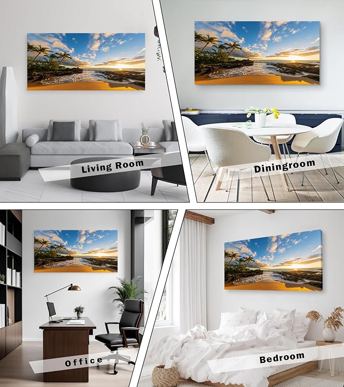 DZL Art S75498 Large Beach wall art Secret Beach at sunset, Maui, Hawaii Canvas Wall Art For Living Room Decoration Nature Picture Canvas Prints Painting for for Office Wall Decor Home Decorations