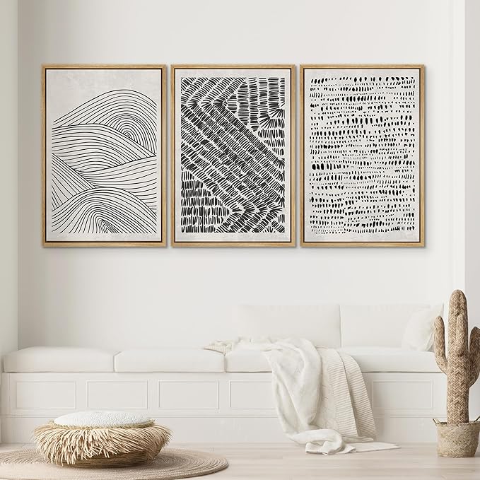 SIGNWIN Framed Canvas Print Wall Art Set Black Pastel Geometric Landscape Abstract Shapes Cozy Neutral Modern Art Boho Relax/Zen Nordic for Living Room, Bedroom, Office - 16"x24"x3 Natural