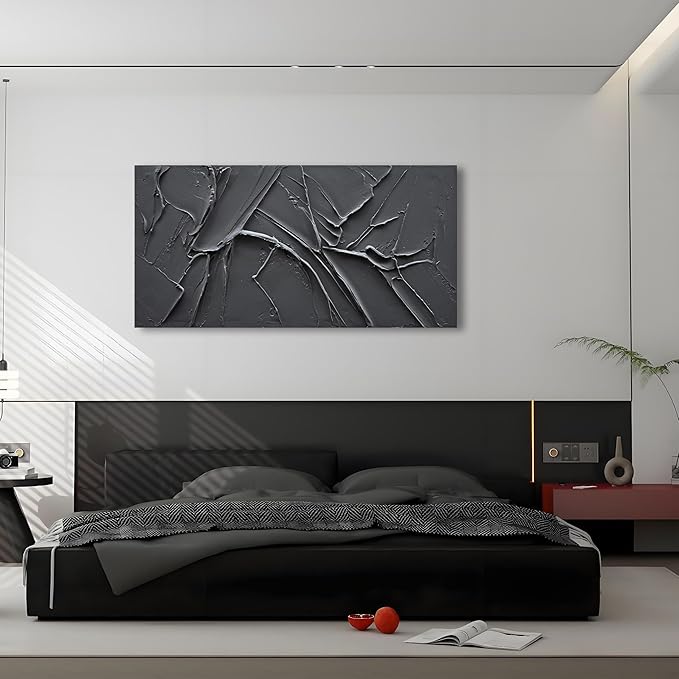 NANKAI Hand-Painted Thick Texture Black Minimalist Oil Painting 30x60 Inch Large Contemporary Art Oil Painting, Home, Office Wall Decorative Art