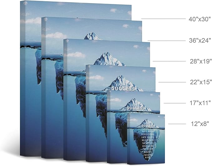 Smile Art Design Success Inspiring Quote Iceberg Ocean Motivational Wall Art Canvas Print Inspirational Wall Art Entrepreneur Quote Modern Office Living Room Decor Artwork Gift Ready to Hang 12x8