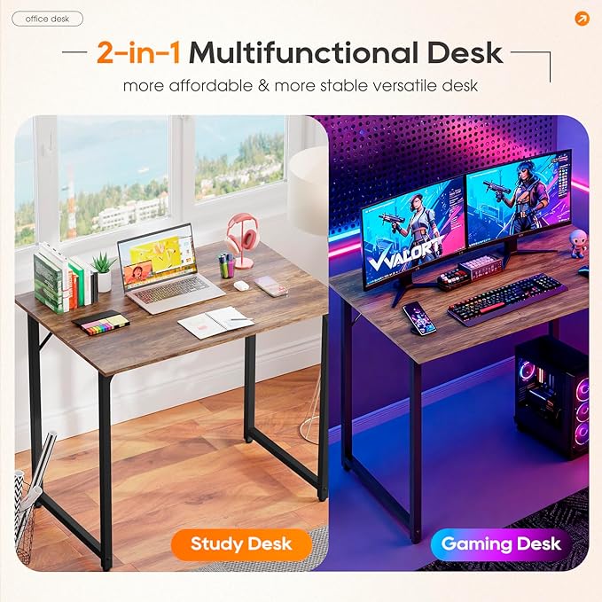 PayLessHere | 32 Inch Computer Desk | Brown | Office Desk with Metal Frame, Adjustable Feet | Water-Resistant, Scratchproof Surface | Sturdy Writing Table for Home Office or Study | Pack of 1